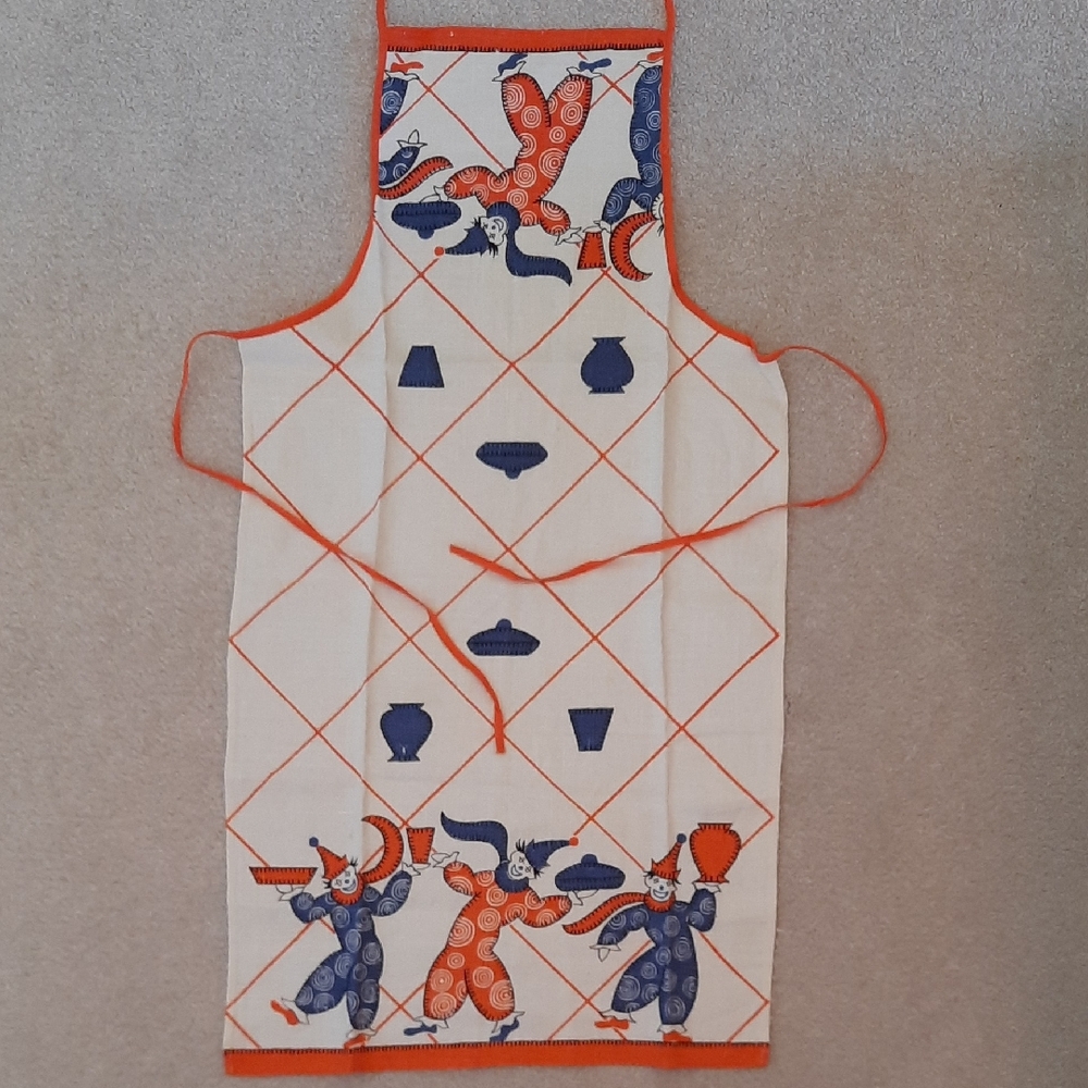 Vintage-inspired Orange & Blue Clown Apron